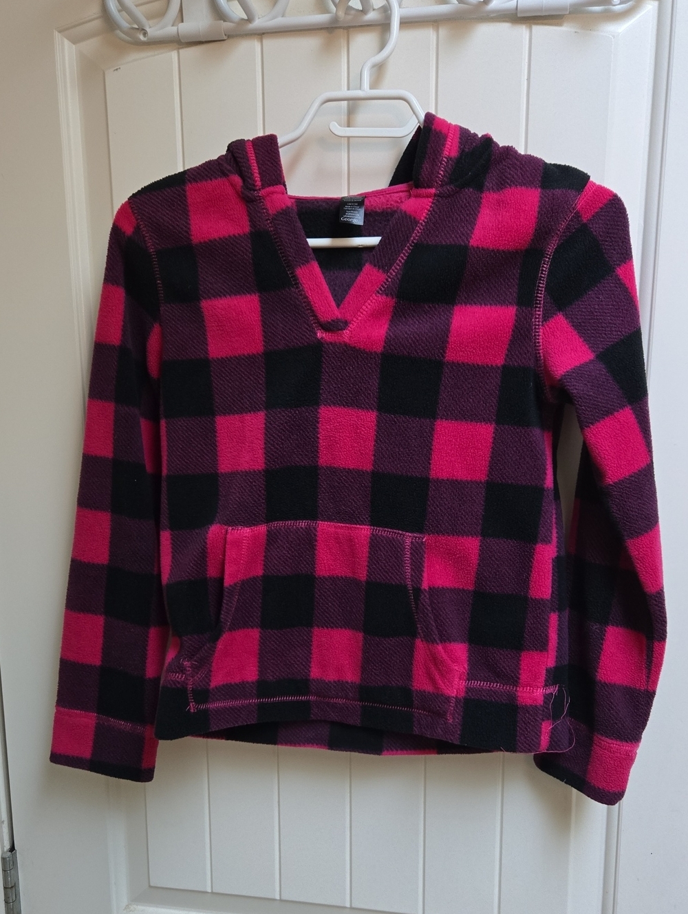 George Kids Girls' Medium Hooded Buffalo Plaid Pullover Pink & Black Long Sleeve